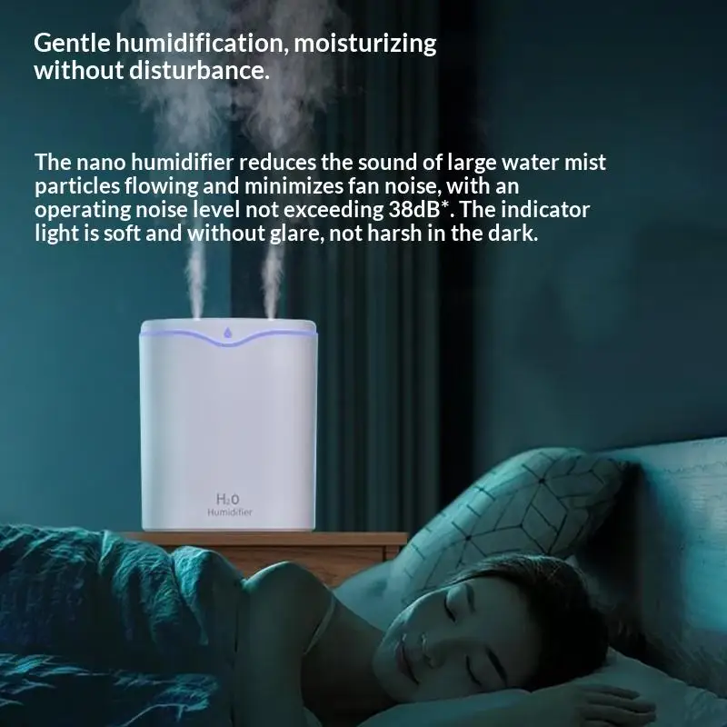 2.2L Multifunctional USB Air Humidifier Double Nozzle Large Capacity Aroma Diffuser for SPA Home Office Use
