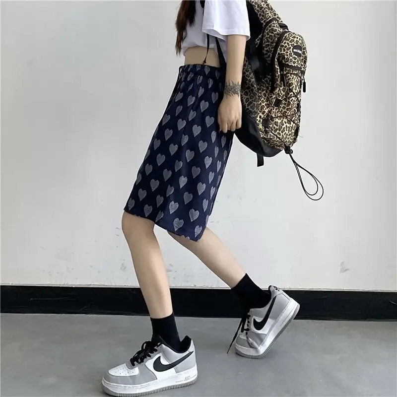 

Шорты женские темно-синие Ins ретро горячая распродажа унисекс корейские простые эстетические женские Новое поступление шикарные пары с высокой талией летний принт популярные