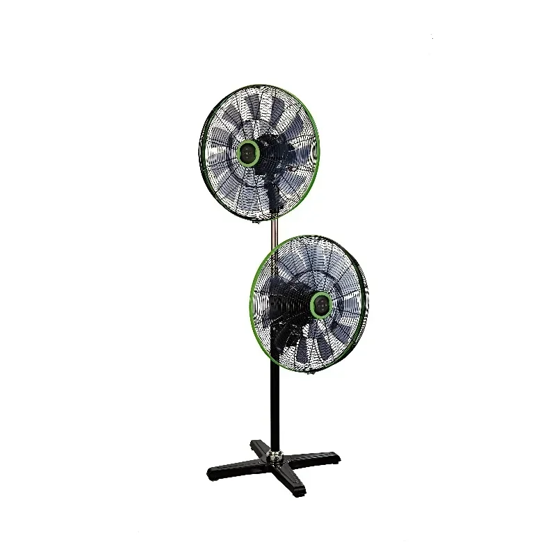 innovative design two fan motor oscillating strong heavy wind energy saving silent double head standing fan with remote control