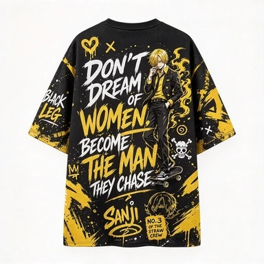 One Piece King Yamaharu Black Gold Graffiti Style Mesh Jersey Gold Splash Ink Flame Element Anime Casual Wear Trendy Top