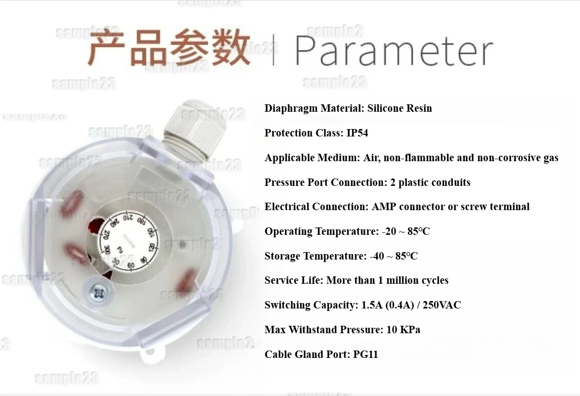 Air Differential Pressure Switch Adjustment Range TEB930 20-200PA/30-300PA/50-500PA/100-1000PA/200-1000PA/500-2500PA/1000-5000PA