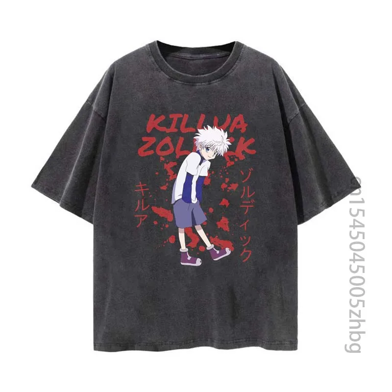 

killua zoldyck Anime Woman Shirt Streetwear Harajuku Vintage Distressed Tshirt Manga Graphic T Shirt Men Tops Tees