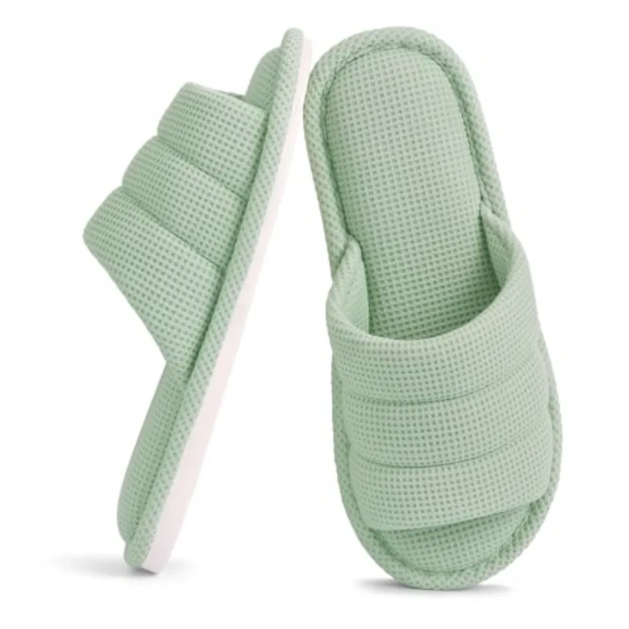 Summer House Slippers for Women Men Breathable Waffle Indoor Slippers Slip-on Open Toe Home Shoes