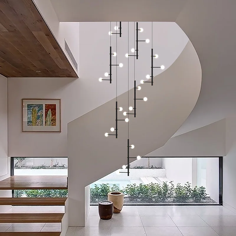Duplex Floor Long Chandelier Villa Stair Chandelier Modern Simplicity Loft Empty Large Living Room Hollow Lobby Chandelier