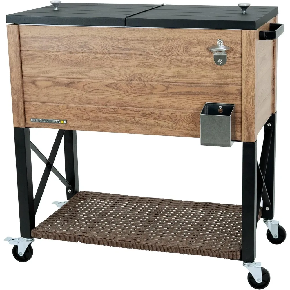 80-Qt Large Patio Cooler for Outdoor Entertaining with Wheels & Handles, Rolling Beverage Cooler with Wicker Bottom S