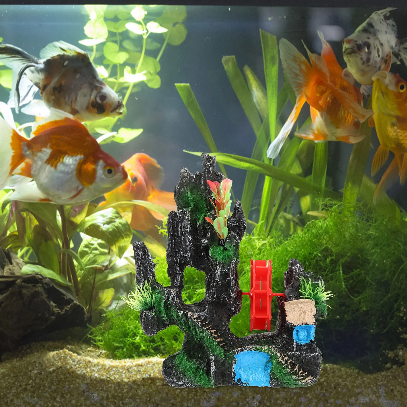 

Fish Tank Aquarium Decoration Windmill Rockery Mountain Premium Resin Craft for Lifelike Landscape Aquatic Shelter Decor