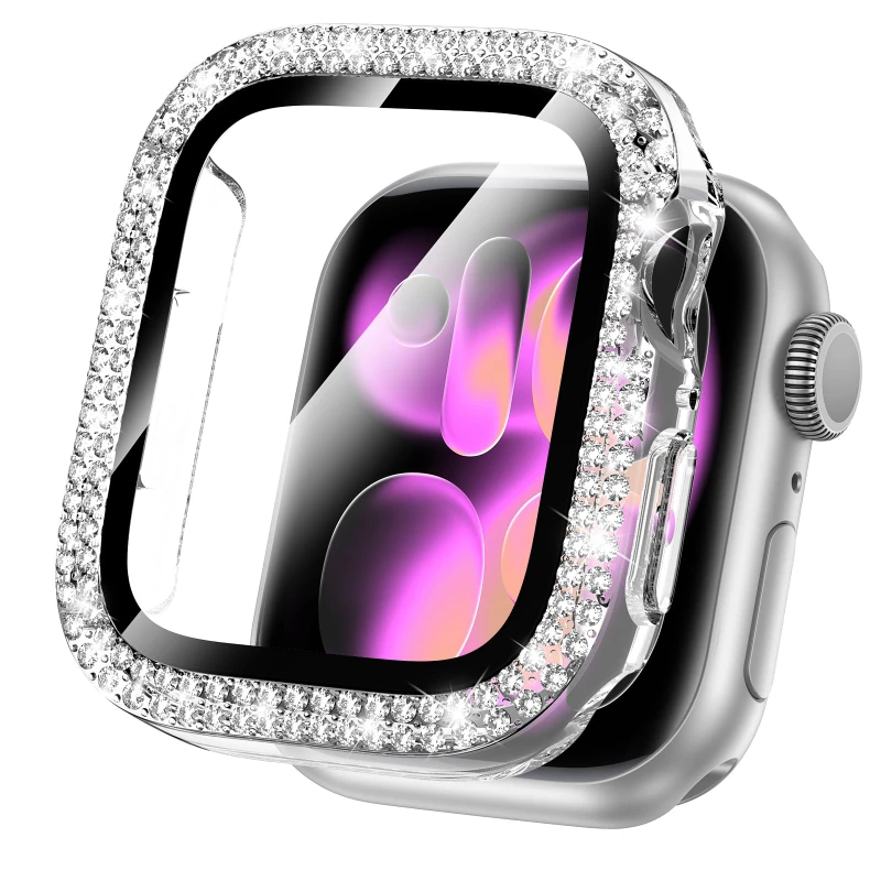 

Алмазный чехол для Apple Watch, чехол 45 мм, 41 мм, 38 мм, 42 мм, 44 мм, 40 мм, закаленное стекло + бампер, защитная пленка для экрана серии 9, 8 7 6 5 4 3 SE