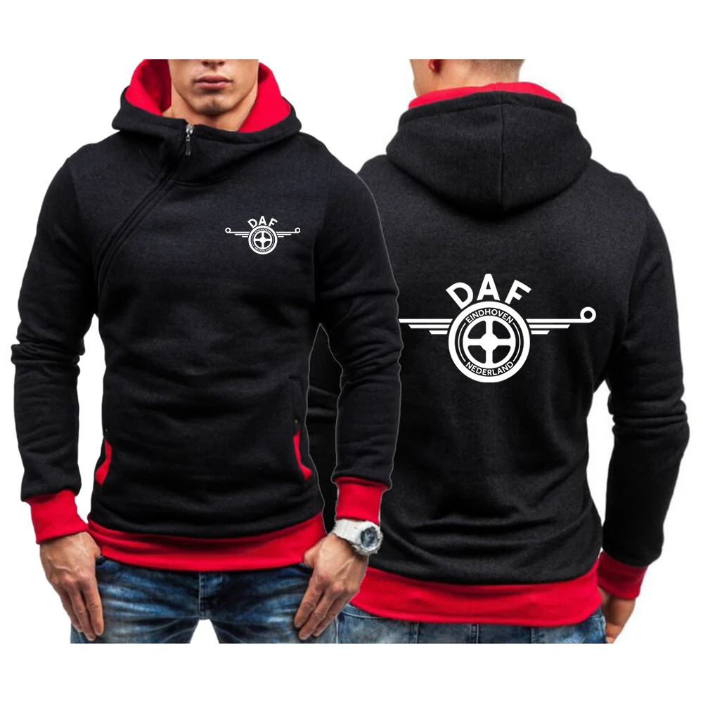 

2023 DAF TRUCKS COMPANY TRUCKER LOGO Men's New Hooded Print Long Sleeves Diagonal Zipper Hoodie Casual Sweatshirt Pullover Tops