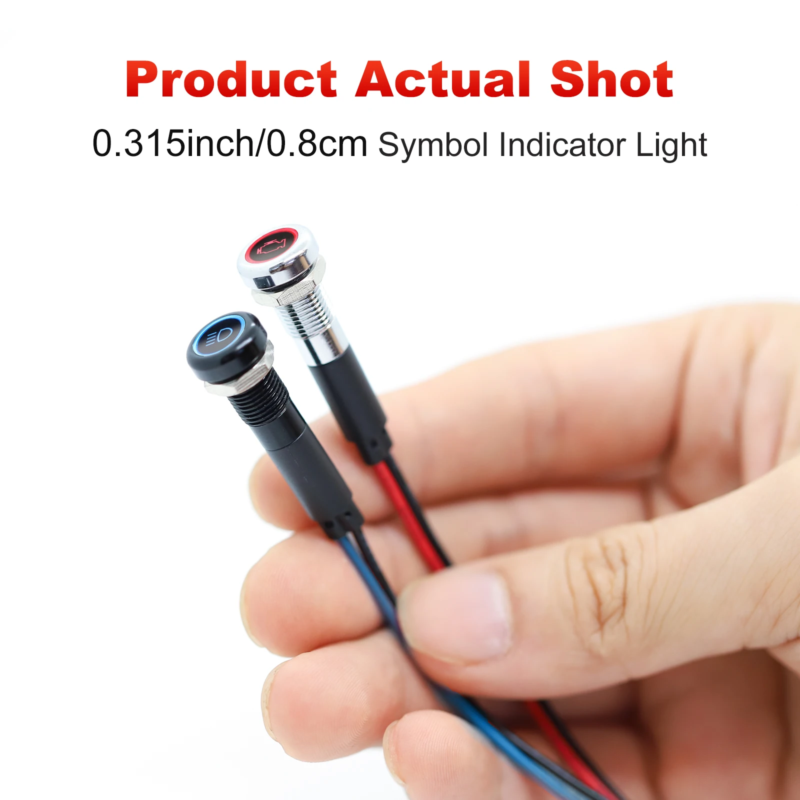 8mm Mini Symbol indicator light 12V 24V LED Car Boat LED Warning Dashboard Signal Lights Instrument Pilot light  Metal Shell