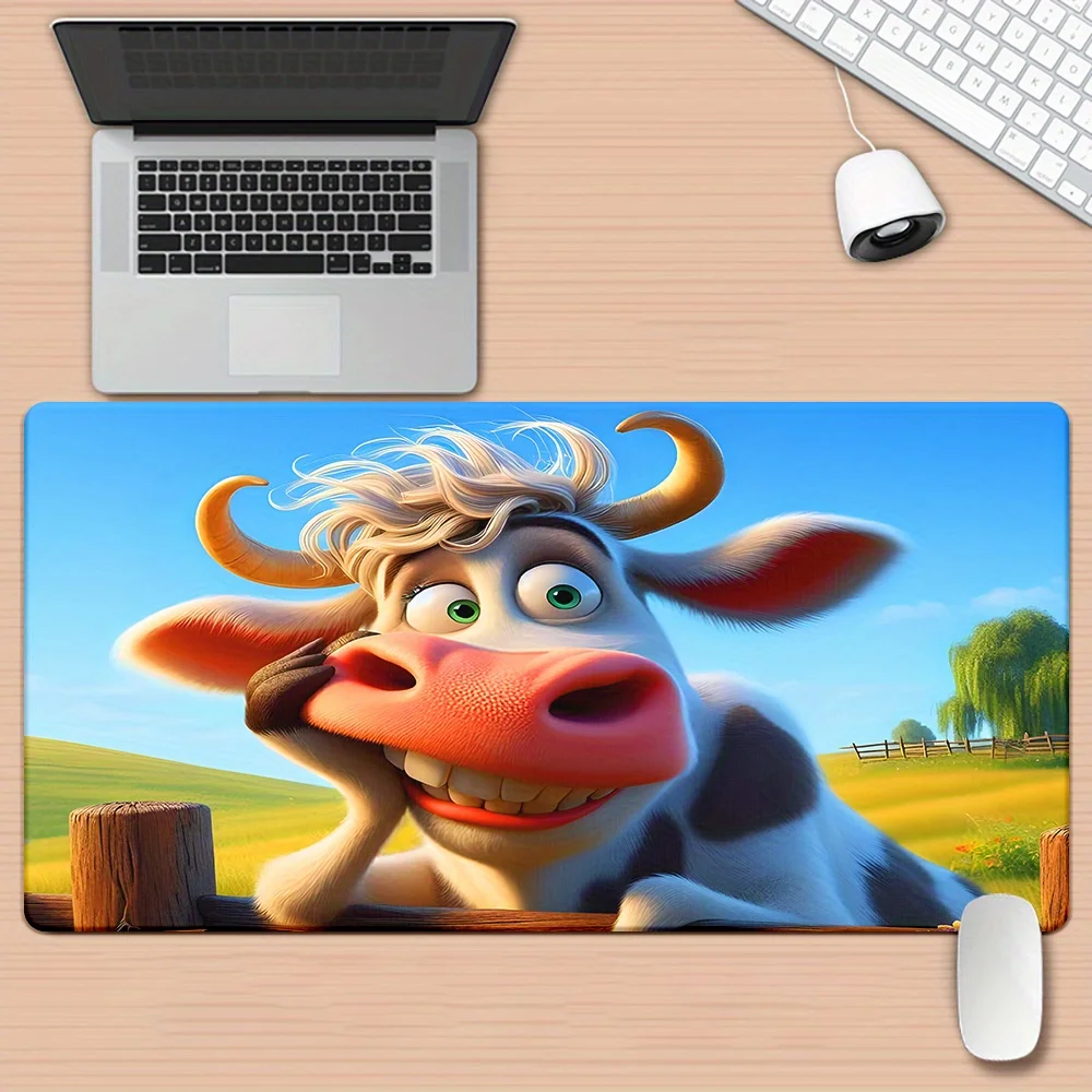 

Забавный коврик для мыши с портретом коровы, большой игровой коврик для мыши с нескользящей резиновой основой, настольный коврик для офиса и дома