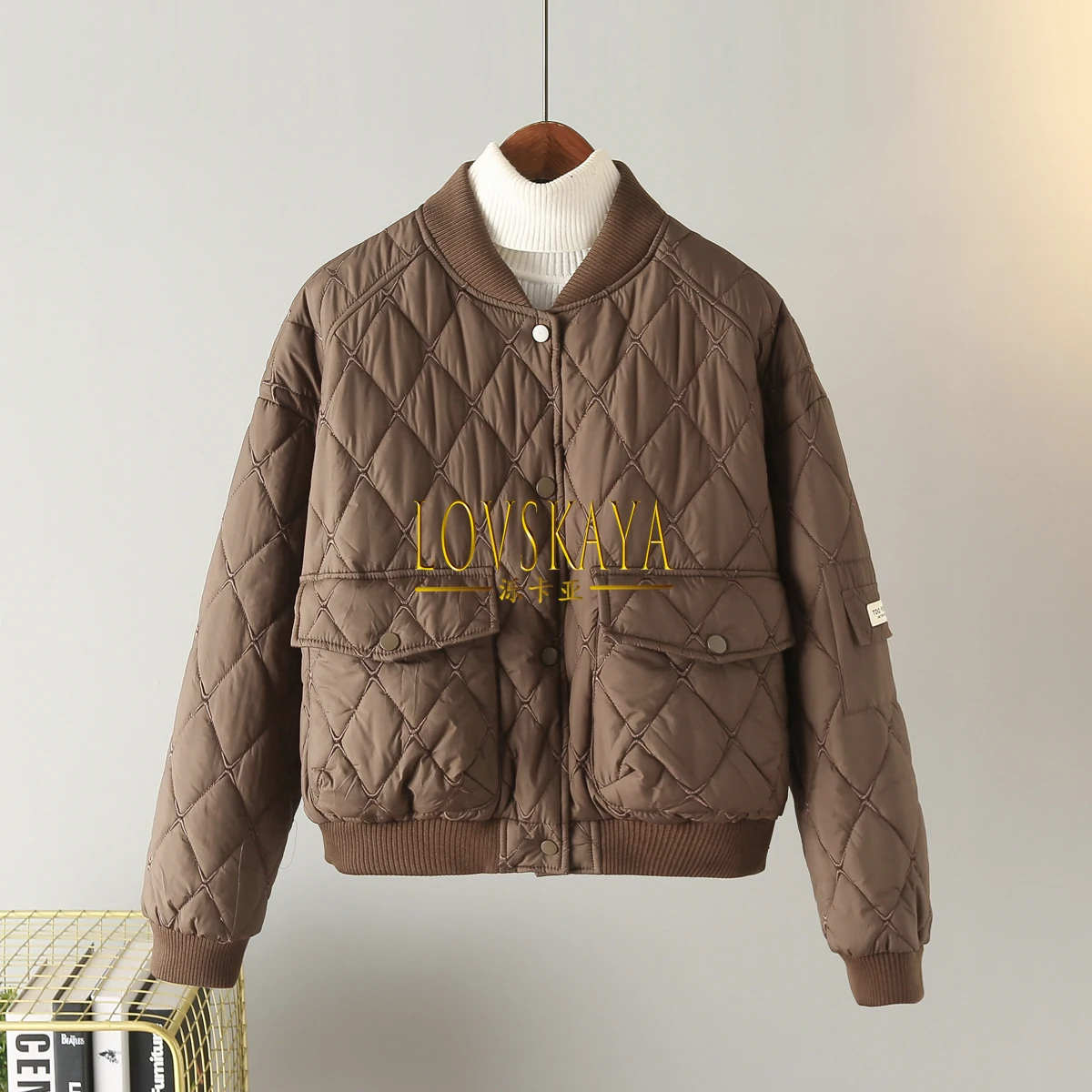 New Korean version loose and versatile diamond checkered cotton baseball jacket trendy short embroidered jacket for women