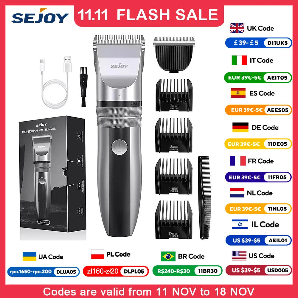 

Sejoy Hair Clippers for Men Professional Cordless Barber Clippers for Hair Cutting Grooming, Rechargeable Beard Trimmer