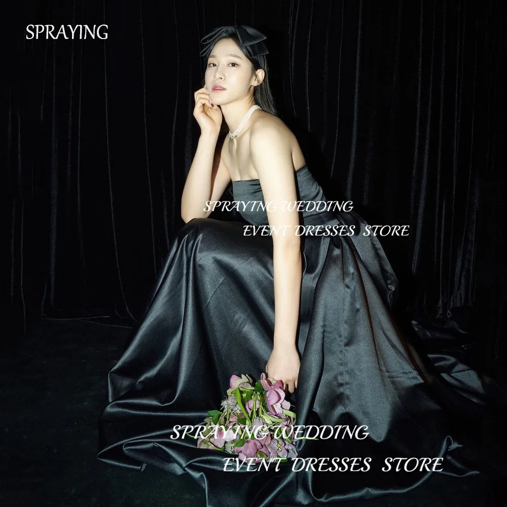 

SPRAYING Simple Black Korea Wedding Dress Photo Shoot A-line Floor-Length Party Gown Dress Sleeveless Bridal Gown