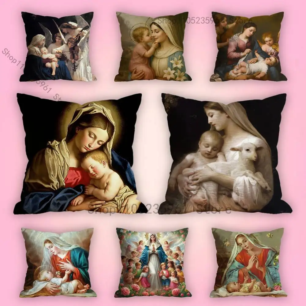 

Virgin Mary and Baby Print Polyester Pillow Case for Valentine gift Home Sofa Cushion Cover Decoration Custom