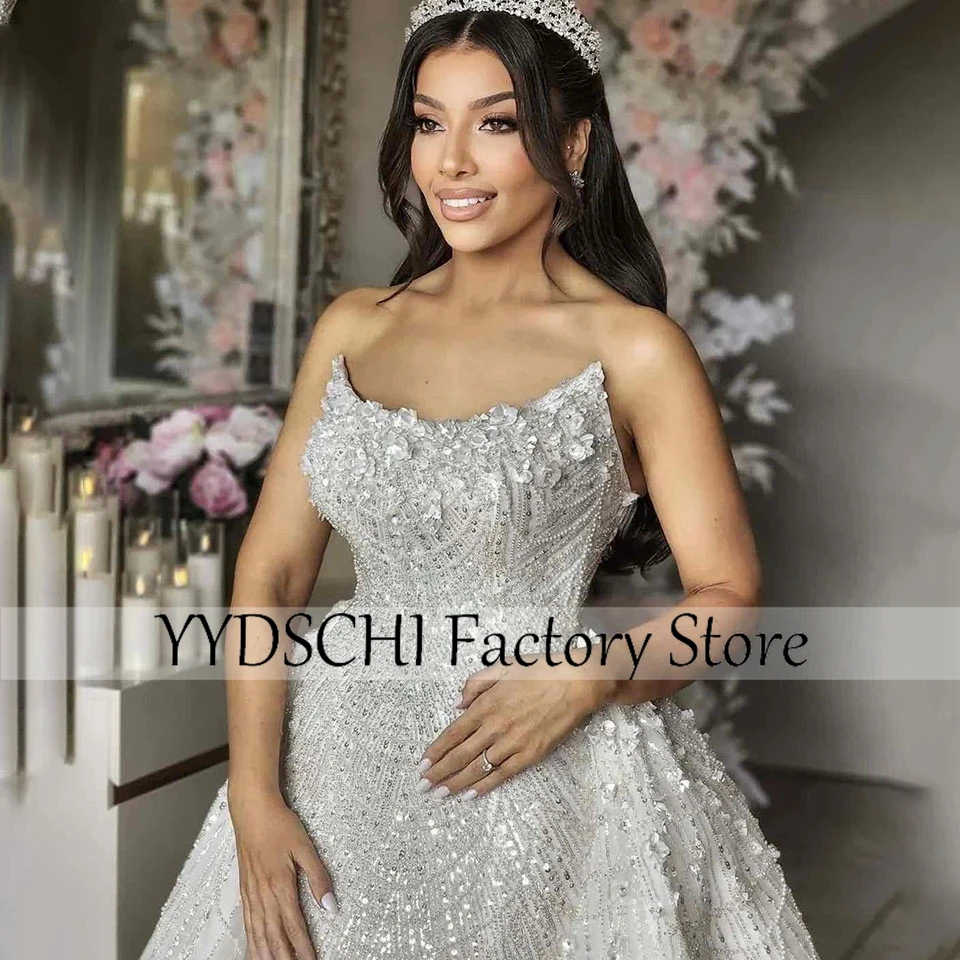 

Customized Wedding Dress African Luxury Shiny Appliques V- Neck 2025 Bridal Dresses Vestidos De Novia Ball Gown For Women