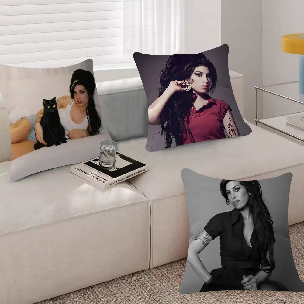 Singer A-Amy W-Winehouse Pillow Case Plush Fabric Soft Double Sided Print Sofa Cushion Cover Throw Pillow Covers