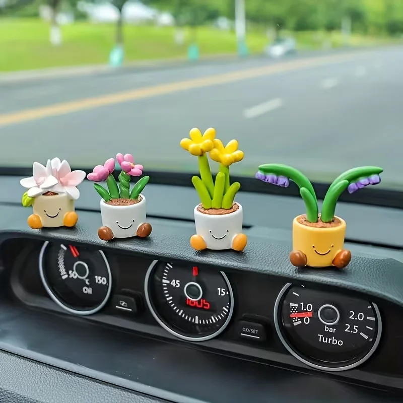 Mini Potted Flower Car Decorations – Charming Center Console Ornaments, Luxury Interior Accents for Dashboard & Cup Holder