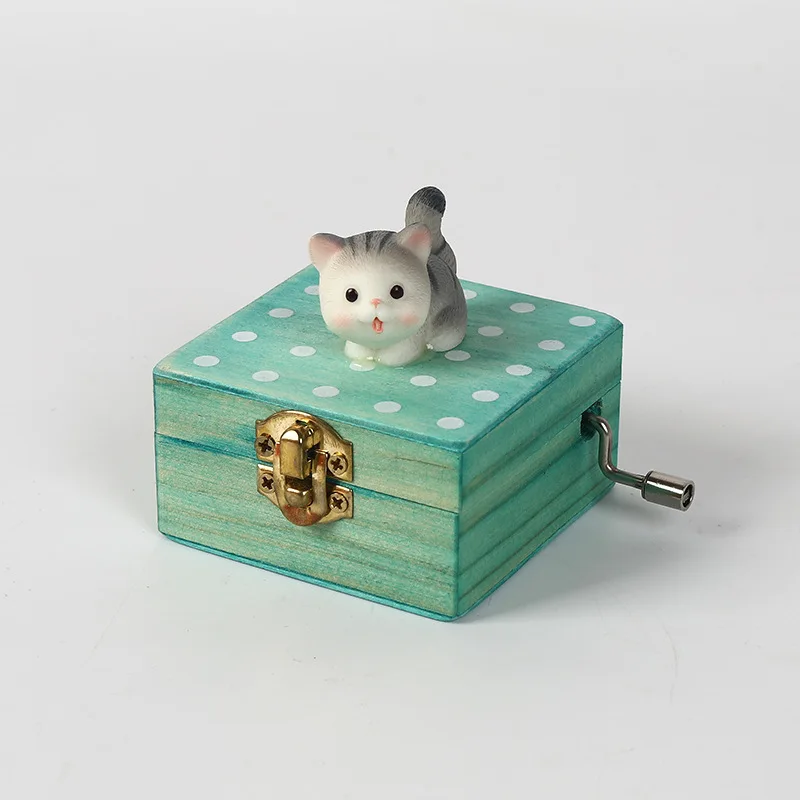 Percepção musical infantil brinquedos de madeira bonito gatinho filhote de cachorro mão manivela caixa de música retro instrumento musical de madeira caixa de música