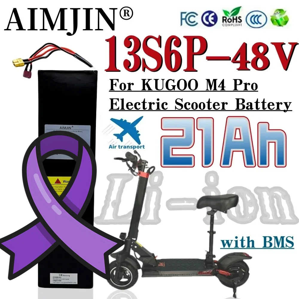 

AIMJIN 18650 13S6P Lithium-ion Battery Pack 48V 21Ah High-power Rechargeable Battery For KUGOO M4 Pro Electric Scooter Battery