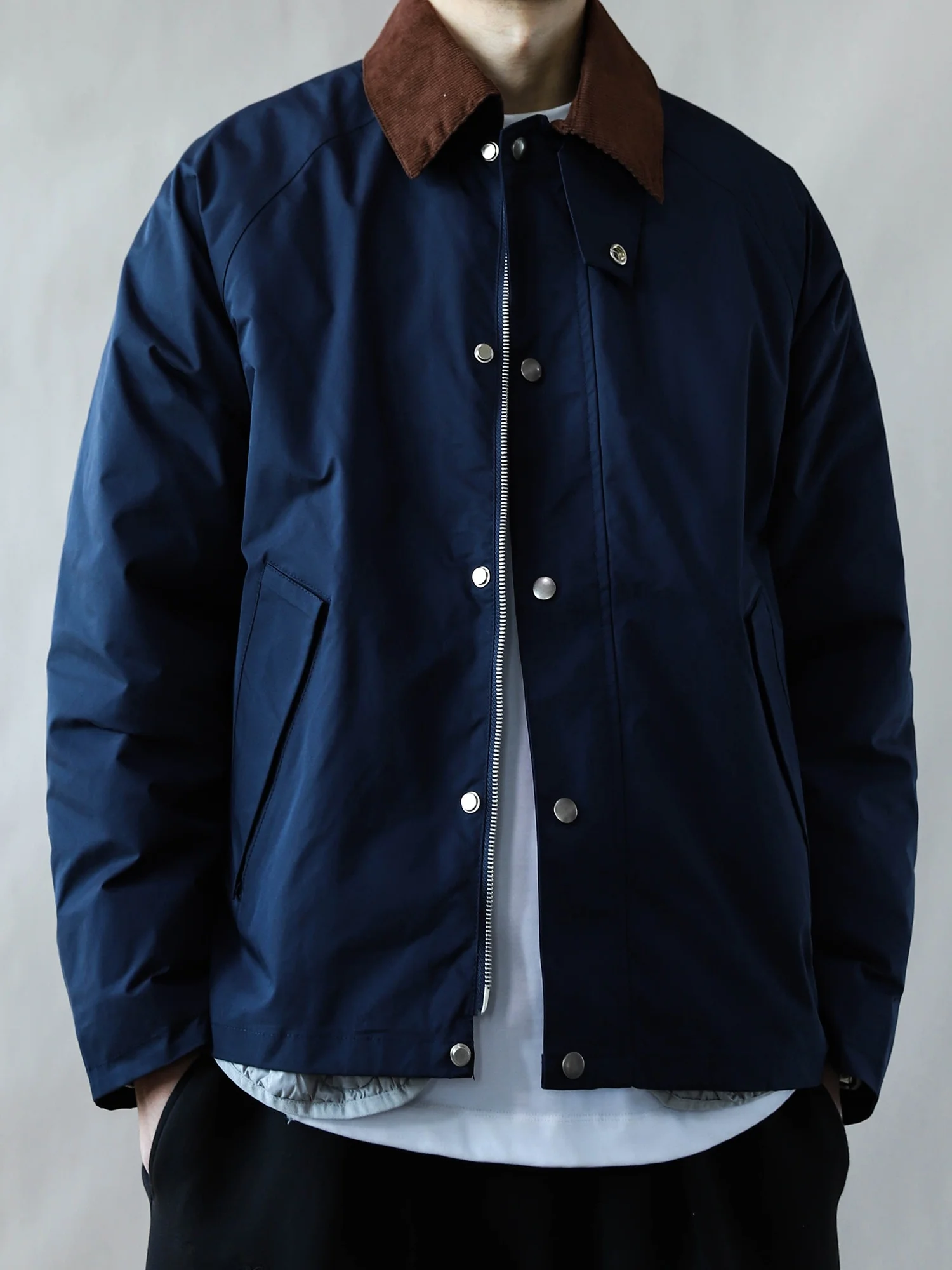 

Detachable 2025 New American Retro Color Block Collar Men's down Jacket Loose Minimalist Style Outerwear Dark Blue Autumn Winter