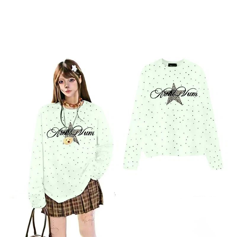 Women Lazy Style Crew Neck Polka Dot Long Sleeve T Shirt Casual Loose Outer Wear Tops S 3XL view 3
