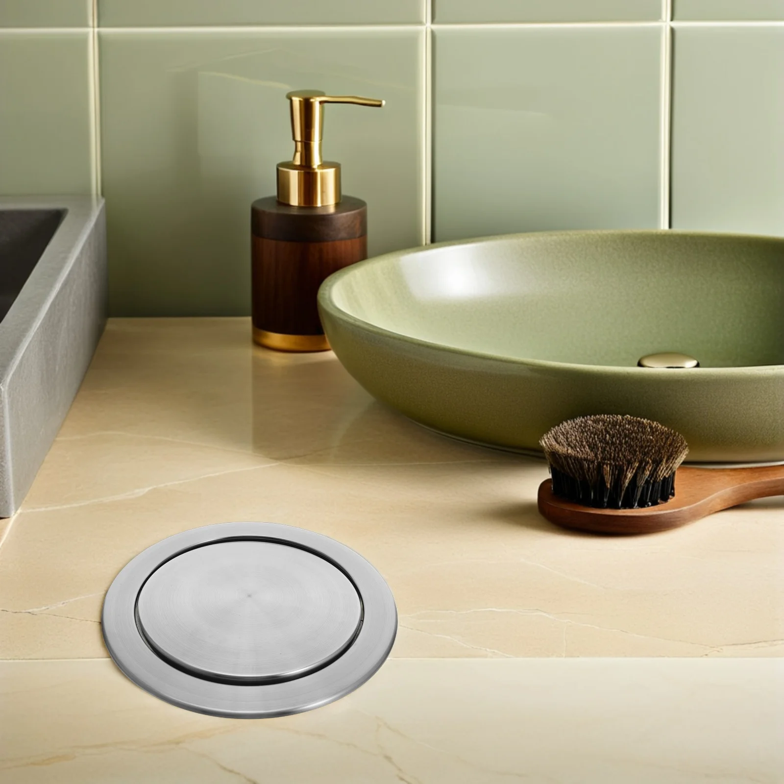 

Stainless Steel Flush Mounted Waste Bin Lid Swing Cover For Kitchen Sink Hidden Trash Space-Saving Secure Fit Odor-Sealing