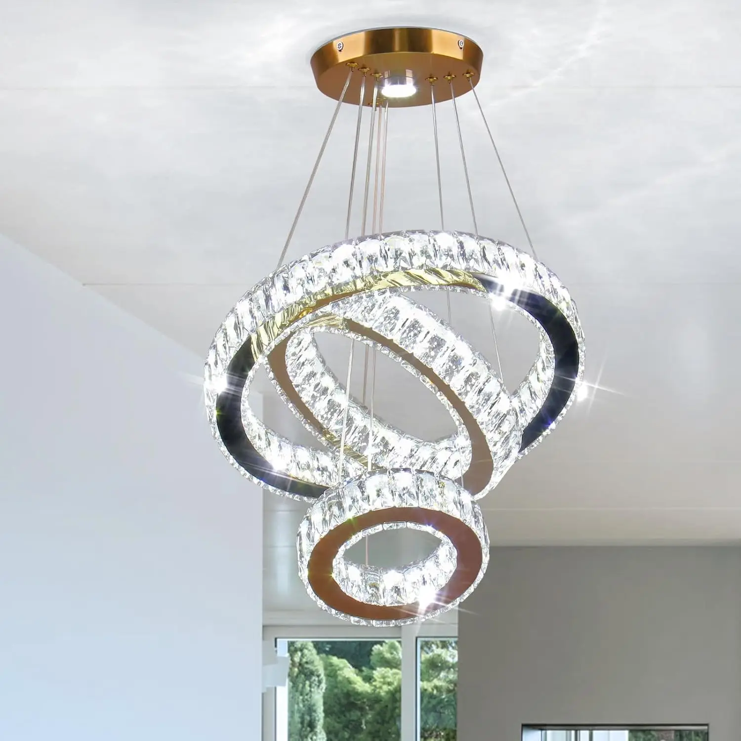 

CLAIRDAI современные светодиодные кольцевые люстры хрустальный потолочный светильник регулируемый круглый подвесной светильник из нержавеющей стали для гостиной