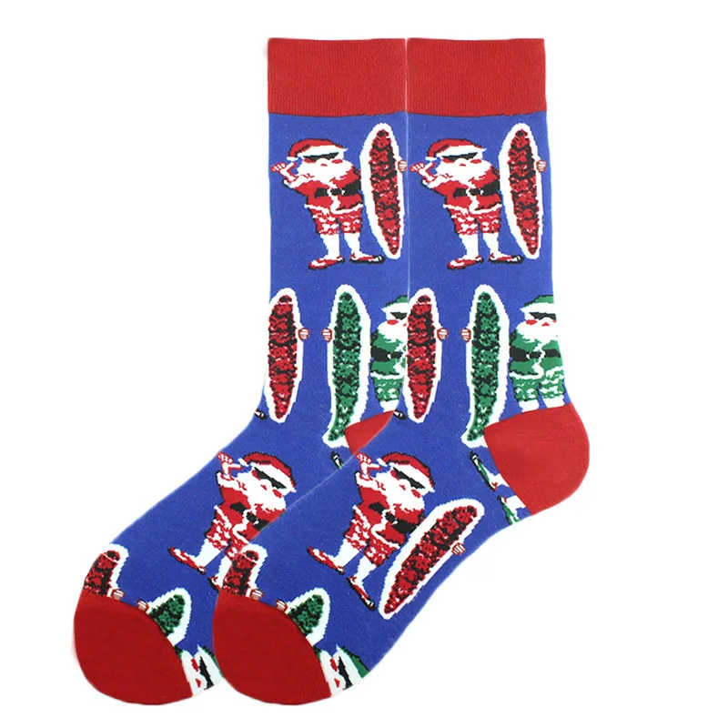 CHAOZHU Merry Christmas Men's Socks Long Funny Happy Creative Cartoon Elk Santa Gift Sock For Male Holidays Sox Calcetines