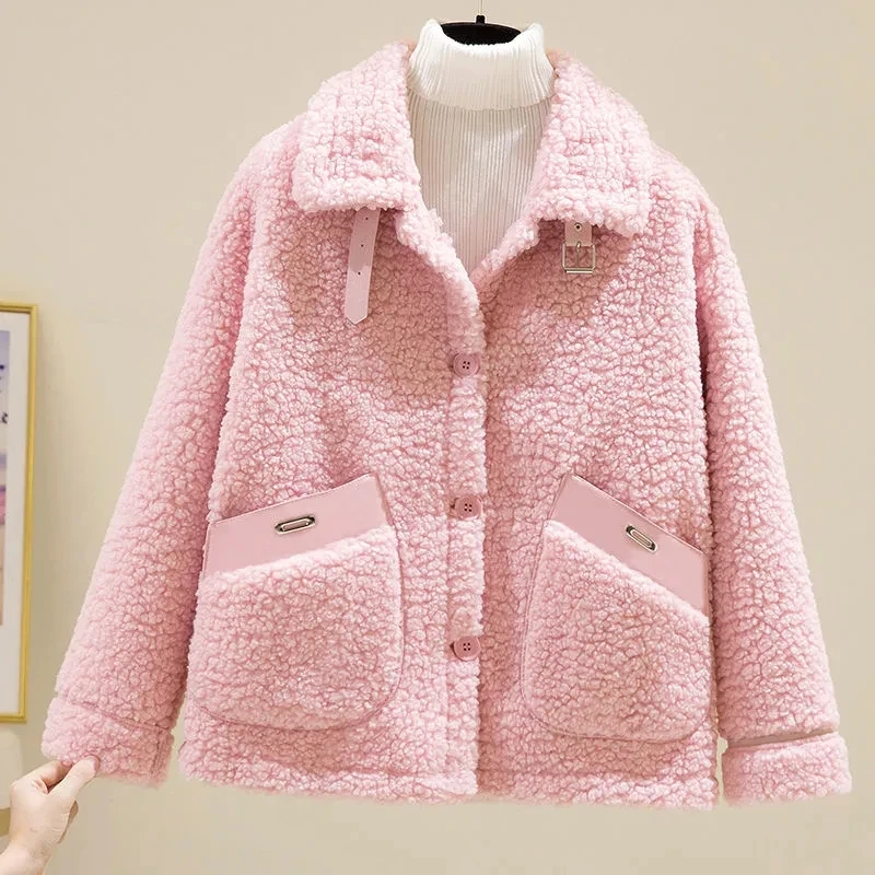 Faux Fur Coat Womens 2022 New Autumn Winter Korean Fashion Loose Thick Warm Grain Velvet Imitation Lamb Plush Fur Jacket Women