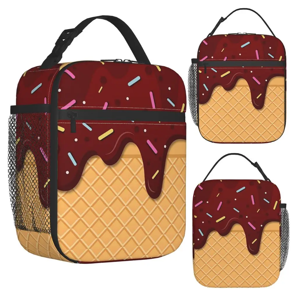 Ice Cream Waffle With Chocolate Insulated Lunch Bag for Women Kids Leakproof Food Boxes Thermal Lunch Box Tote