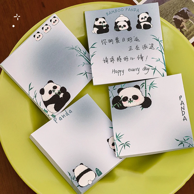 Juego de 50 hojas de papel Kawaii de Panda de bambú, notas adhesivas de dibujos animados, Bloc de notas portátil, suministros escolares y de oficina, regalos