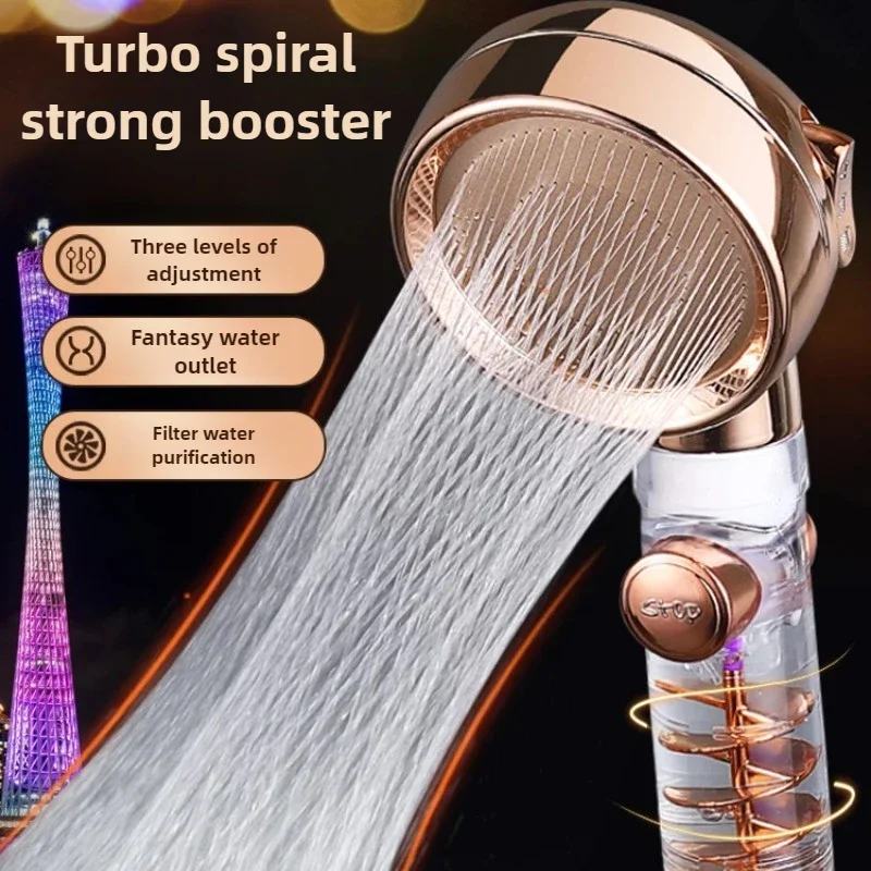 Adjustable Rain Shower Head 3-Mode High-Pressure Filtration Nozzle with Turbo Button for Water-Saving Bathroom Shower