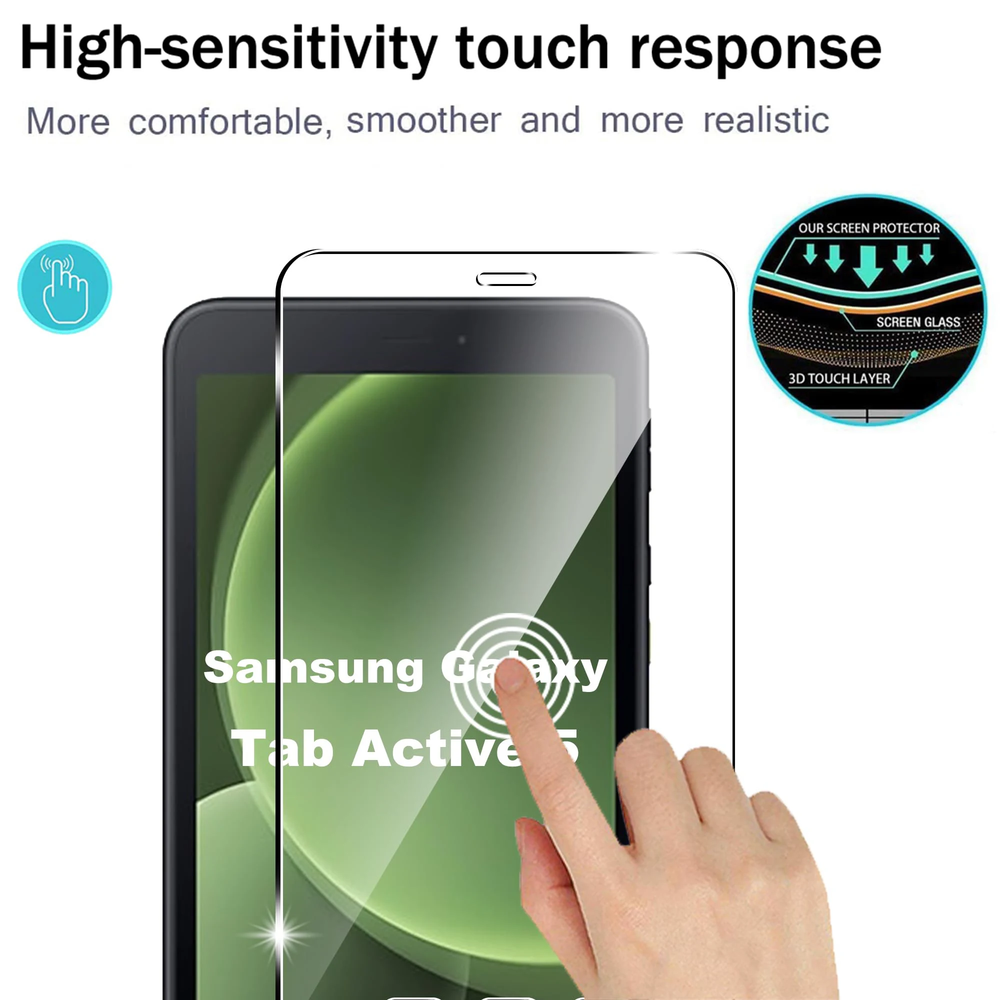 Protetor de tela para Samsung Galaxy Tab Active 5 (8 polegadas) 2024 Filme de vidro temperado HD 9H Dureza Resistente a arranhões Bolha livre