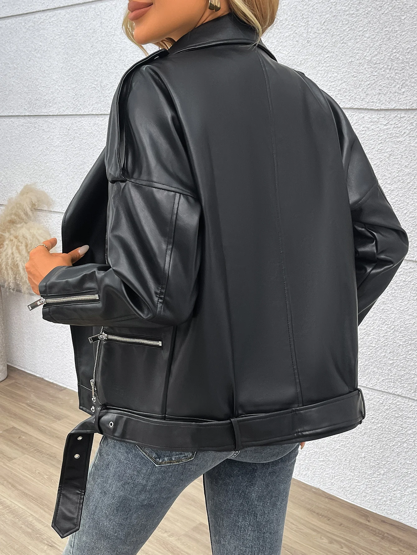 Fitaylor jesienno-zimowa damska kurtka ze sztucznej skóry PU Casual Lady z klapami i zamkiem błyskawicznym luźny płaszcz skórzana odzież motocyklowa