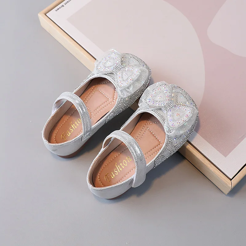 2024 Spring and Autumn New Girls Shoes Children Princess Small Leather Shoes Autumn Baby Crystal Shining Rhinestone Single Shoes