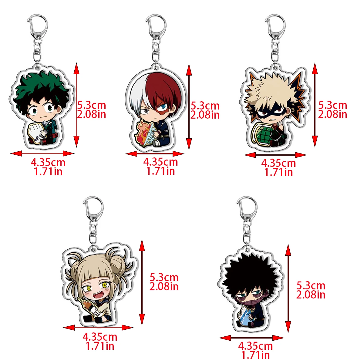 Anime herói acrílico Keychain, acessórios pingente transparente, presente bonito dos desenhos animados, Izuku Bakugo Katsuki