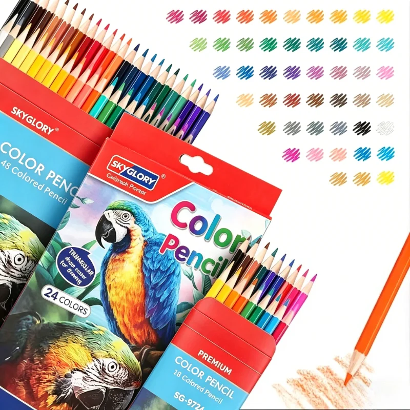 1 Juego de lápices de colores de 12-48 colores, lápices de dibujo con barril triangular HB, suministros de arte profesionales para papelería escolar