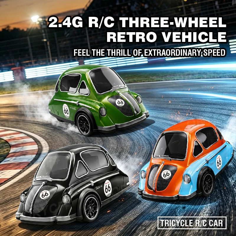 1:43 Rc Drift Three-Wheeled Motorcycle 15Km/h High Speed 3WD Retro Rc Racing Car with Led Light Holiday Gifts for Adults Boys