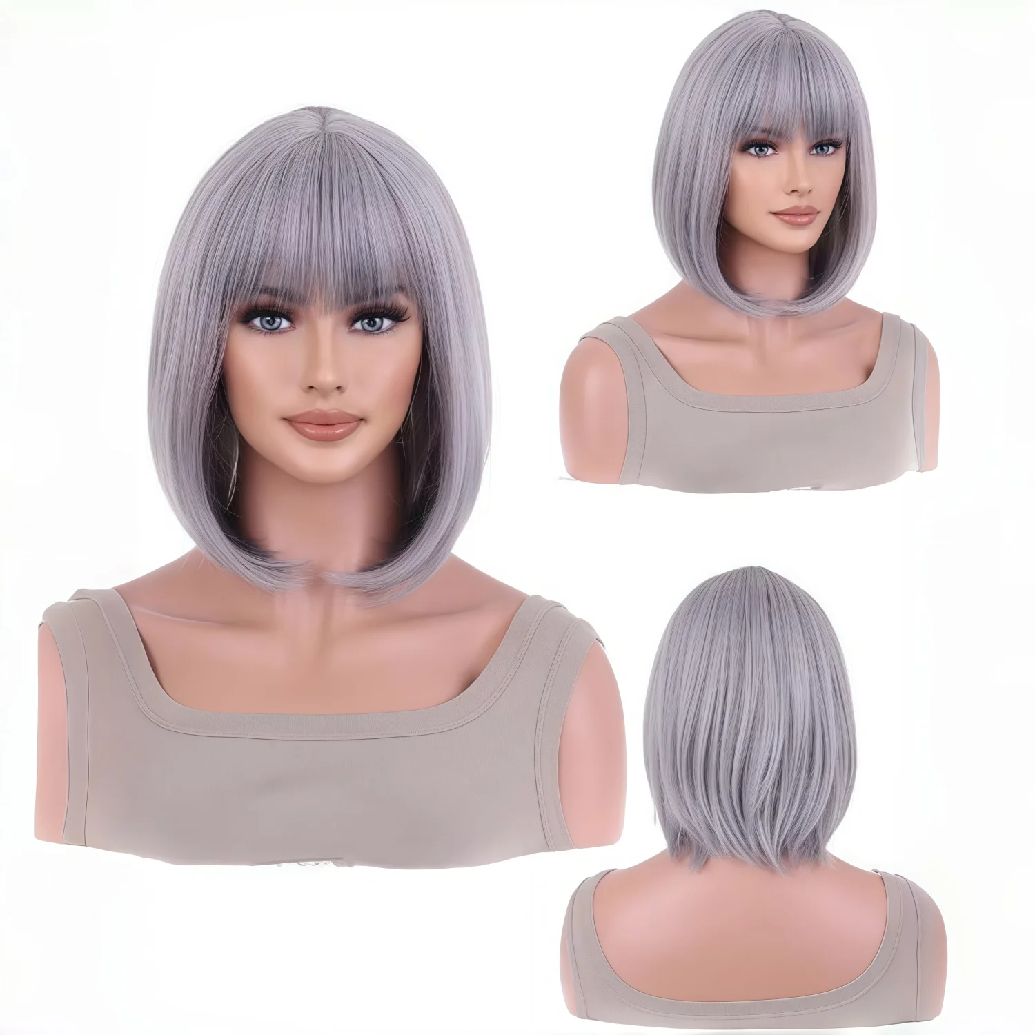 

Короткий серый парик боб, синтетический парик 12 дюймов/30 см, подходящий для повседневного ношения, дней рождения, термостойкого волокна, ролевых игр, Хэллоуина