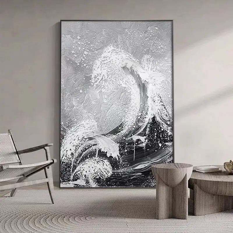 

Pure Handmade Oil Painting Starry Sea With Black and White Texture Living Room Decoration Painting Corridor Sofa Background Wall