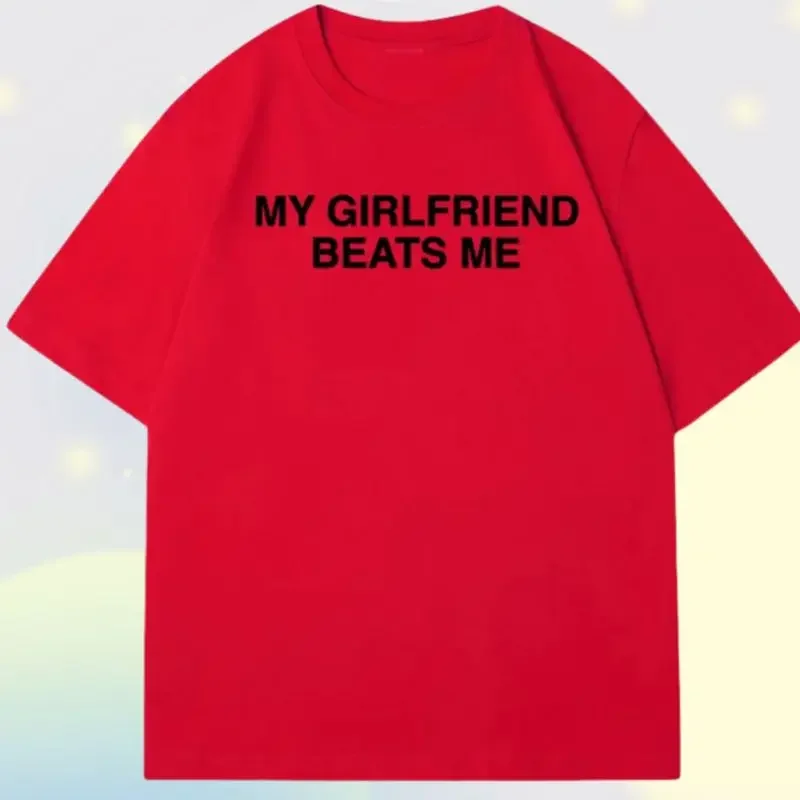 Camiseta de manga corta avec texte anglais ma petite amie batte Meamiseta divertida de relación camiseta de amor de Humo