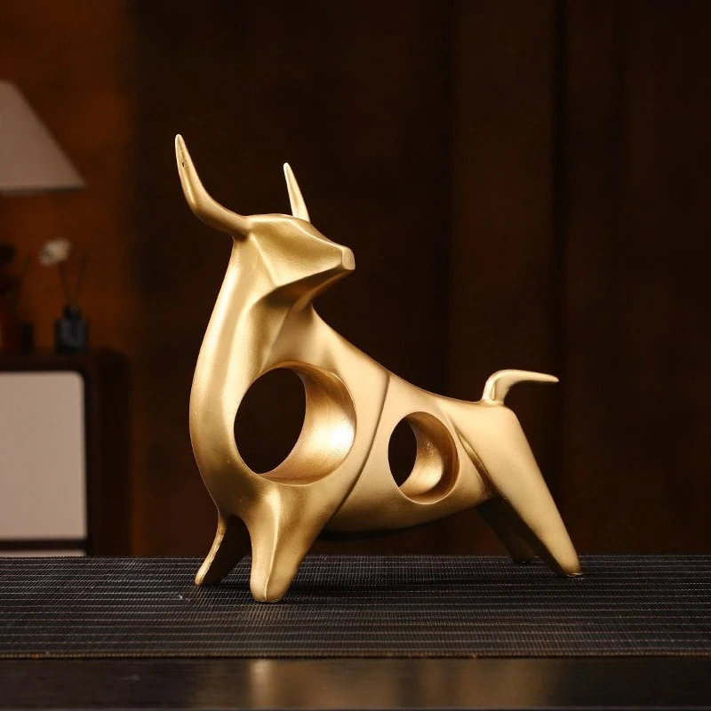 

1Pcs Golden Bull Cattle Resin Decoration Modern Abstract Geometric Taurus Sculpture Home Accessories Gift Statue