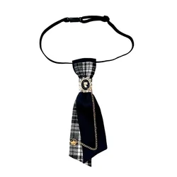 Retro Handmade Fabric Bow Tie Crystal Tassel College Style Shirt Neck Ties for Women and Men Wedding Party Necktie Accessories