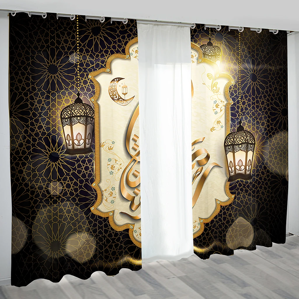 Luxury Eid Ramadan Sunshade Curtains 2 Panel Islamic Traditional Home Living Room Bedroom Kitchen Window Decor Curtains