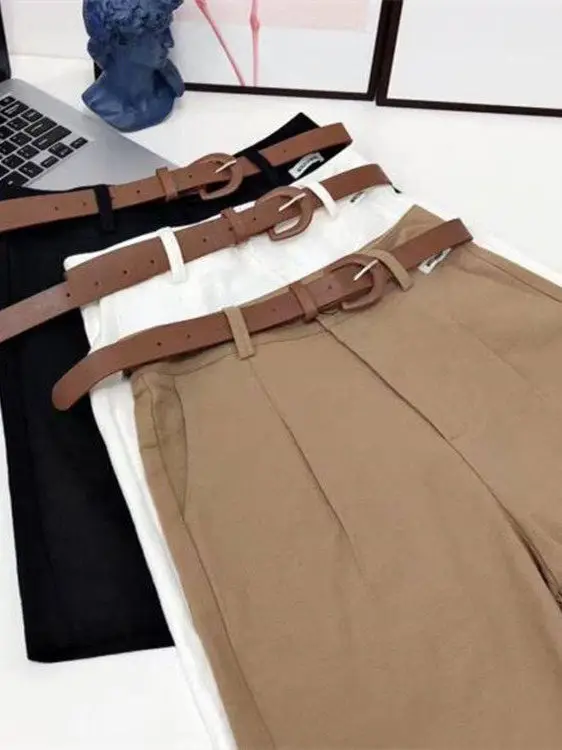 

European Summer High Waist Suit orts Women's Trendy Ins Loo Cleanfit Sle mid Low Waist PVC Material Casual Pants