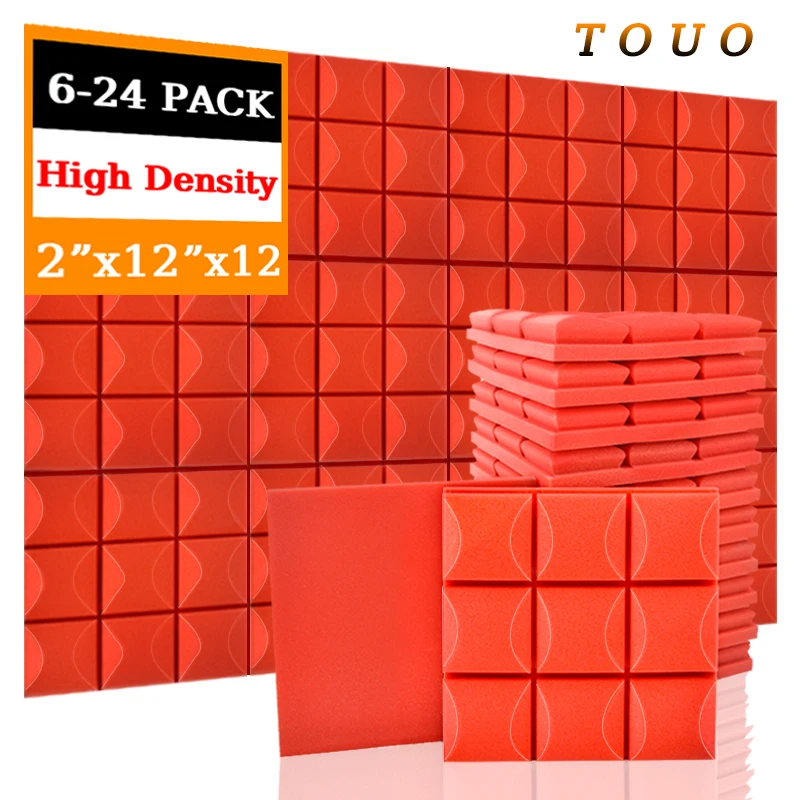 TOUO Soundproofing Fireproof Acoustic Wedge Wall Panels 6-24 Pcs Sound Insulating Tiles Noise Canceling Foam For Recording