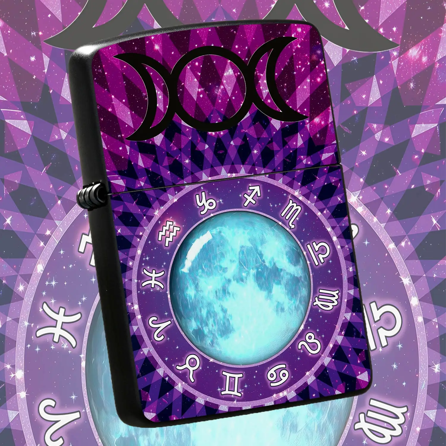 Mystical Triple Moon Zodiac Themed Lighter, Creative Sign Trendy PORTABLE Accessory, Dreamy Starry Sky Pattern Decor, Perfect for All Scenarios, Unique Witchy Aesthetic Gift, Brings Magical Ritual Vibe to Your Daily Li A Humorous And Intere