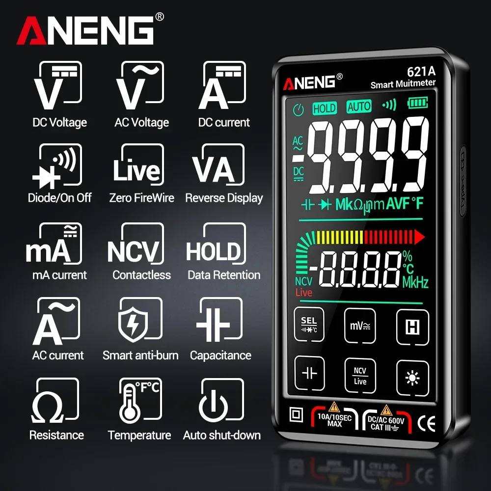 ANENG 621A Smart Digital Multimeter Touch Screen Multimetro Tester transistor 9999 Counts True RMS Auto Range DC/AC 10A Meter