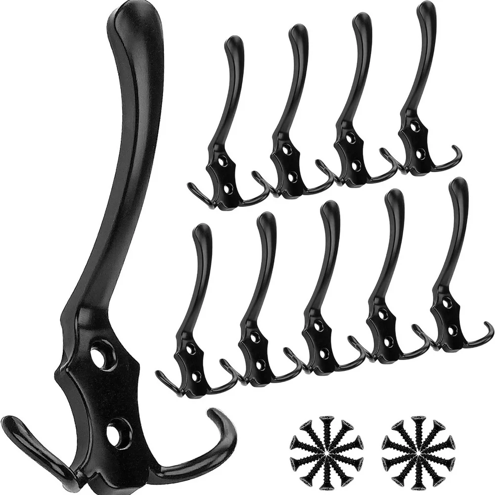 10 Pcs Dark Iron Double Wall Hooks 30KG Load Capacity Metal Coat Hanger For Hanging Clothes Bags Bathroom Kitchen Organizer