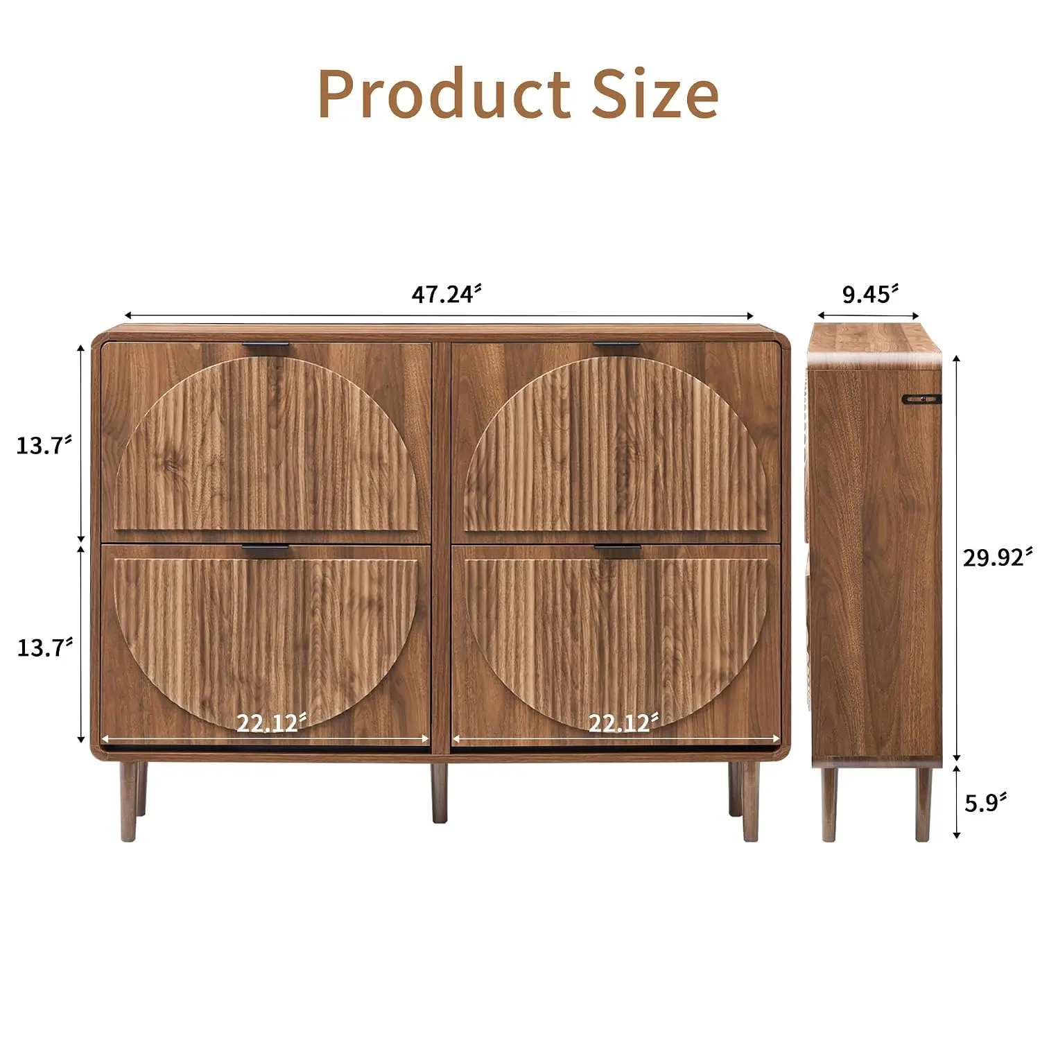 Narrow Shoe Storage Cabinet 4 Flip-Down Drawers Round Fluted Panel Hidden Slim Wood Rack for Entryway Foyer Hallway, Customized